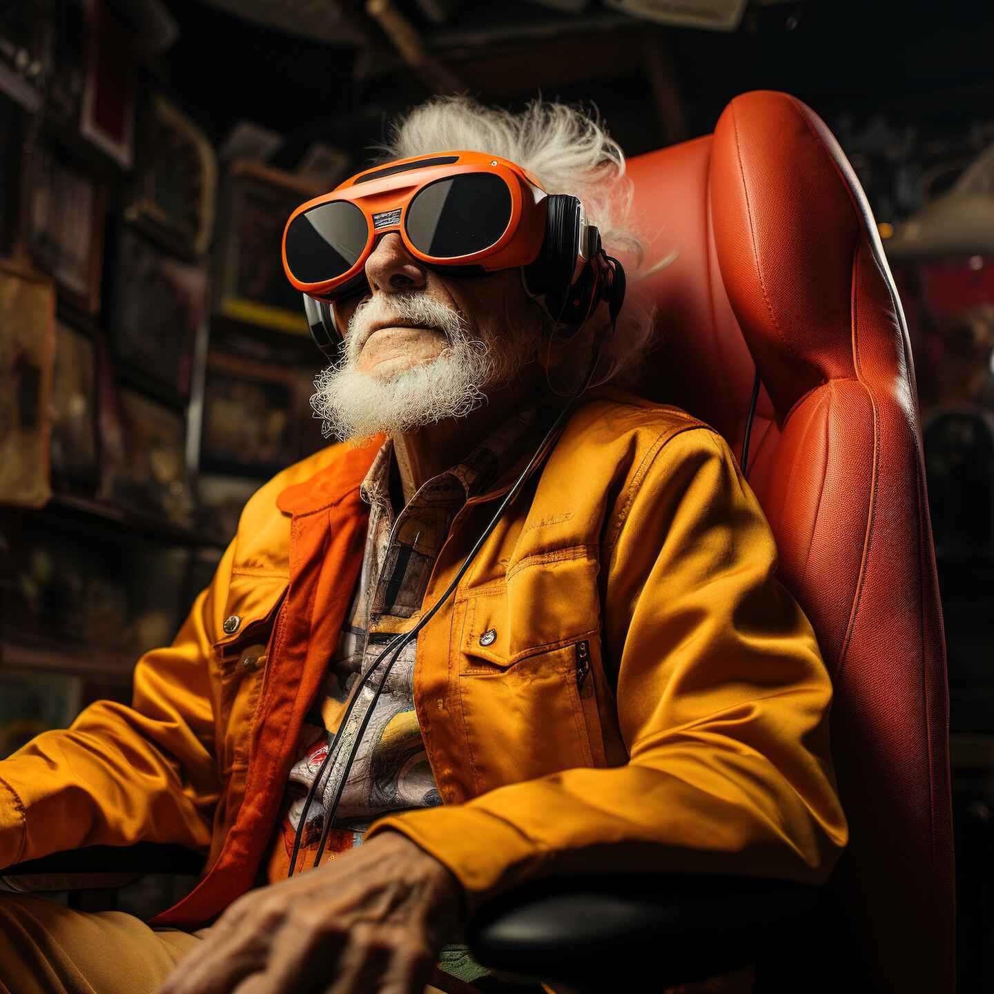 elderly man and virtual reality augmented reality Generative AI