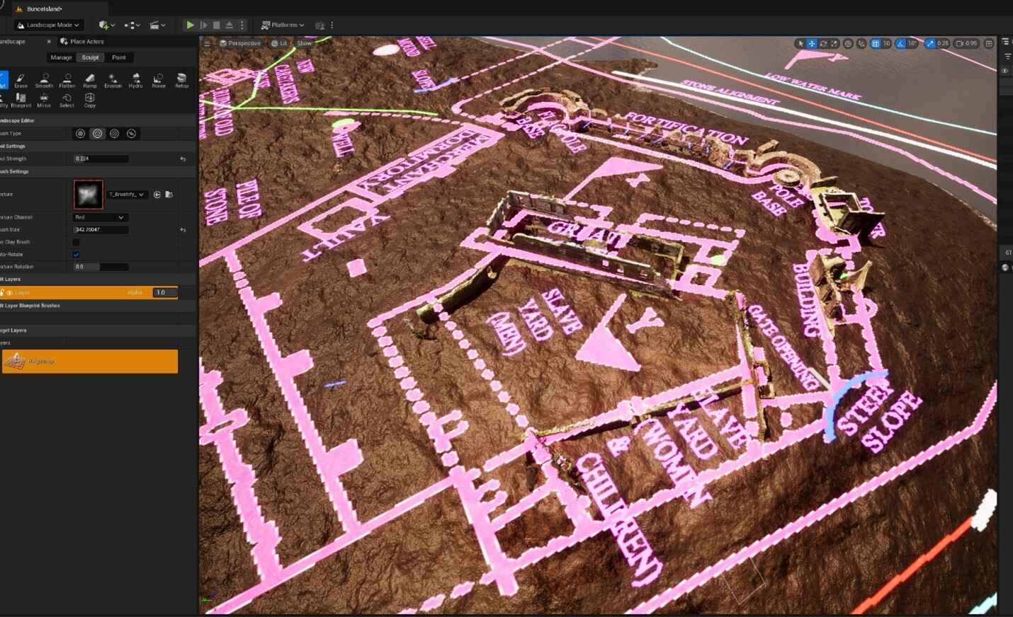 Figure 2: Unreal Engine and the map of the Bunce Island Fort