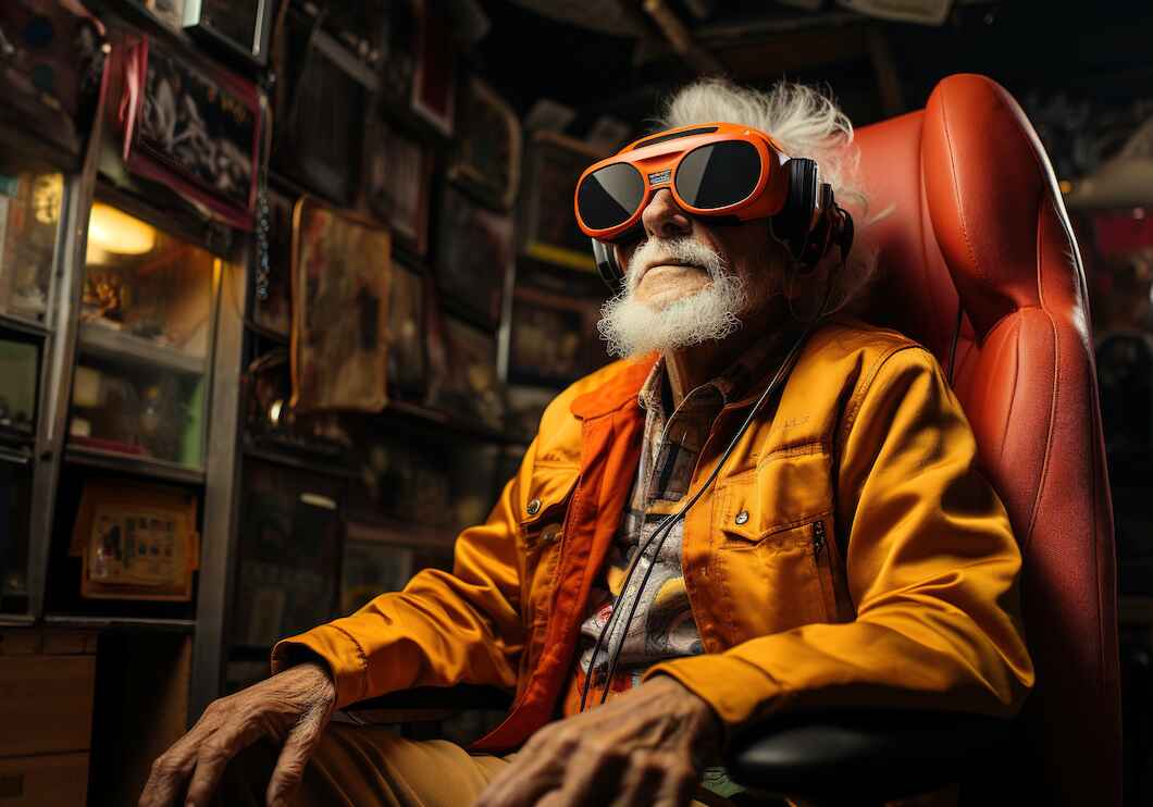 elderly man and virtual reality augmented reality Generative AI